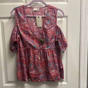 Lucky Brand Red and Blue Floral Blouse